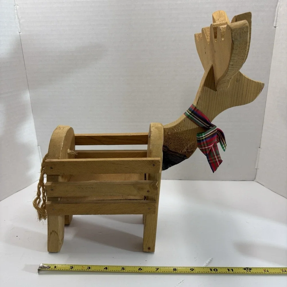 Vintage Handmade Wooden Storage Reindeer Figurine 1989 Christmas Country 14in